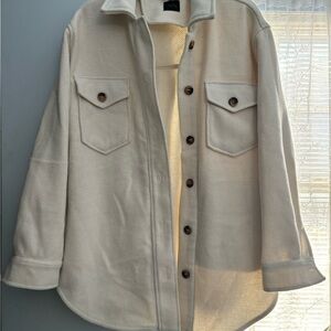 Oversized Cream Textured Shirt Jacket